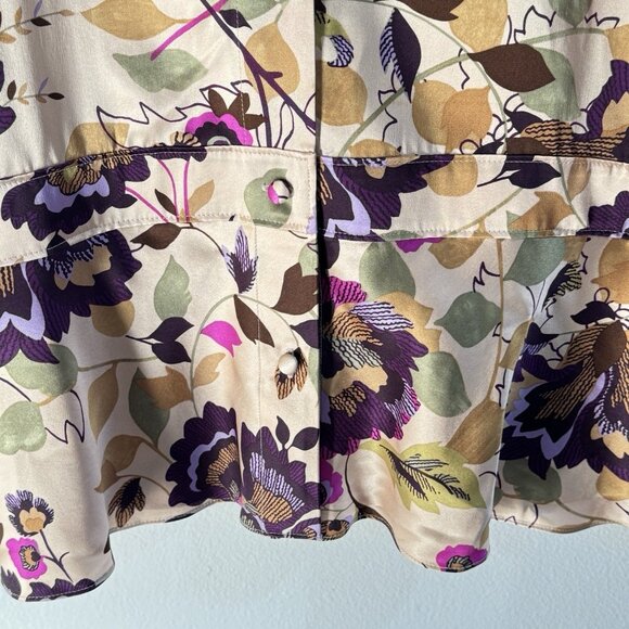 Vintage Y2K i.e. Woman Blouse 2X 100% Silk Button Front Floral Satin Artsy Asian - Picture 3 of 7